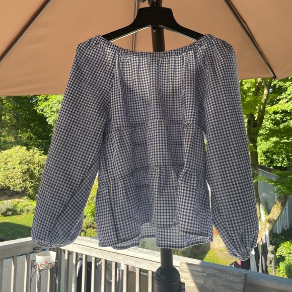 old navy ladies size s blue check peasant blouse nwot - Picture 2 of 4